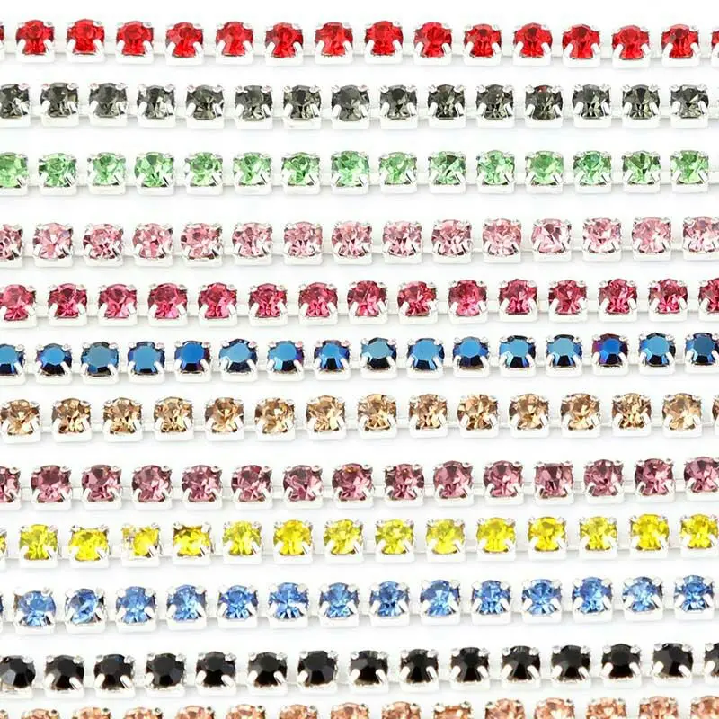 

Wholesale SS6.5#~12# width 2.1mm 2.5mm 2.8mm 3mm Silver color Brass Base+Glass Rhinestones Chains Diy Findings 1 meter(T12965)