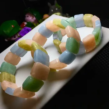 

Genuine Natural Morganite Colorful Gemstone Crystal Rectangle Beads Bracelets For Women 16x12mm AAAAA