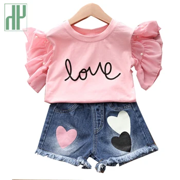 

Toddler girls summer clothing off shoulder White summer top+Denim Shorts casual kids outfits set children clothing 4th of july
