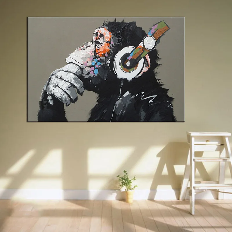 Large Animal Monkey Canvas Printed Painting Modern Funny Thinking