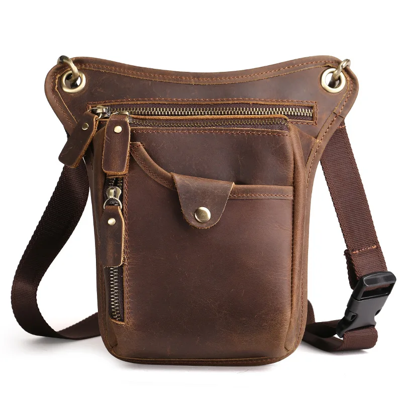 

New Arrived Crazy Horse Leather Male Shoulder Messenger Bags Vintage Genuine Leather Men's Waist Packs Small Bags For Men LS8898