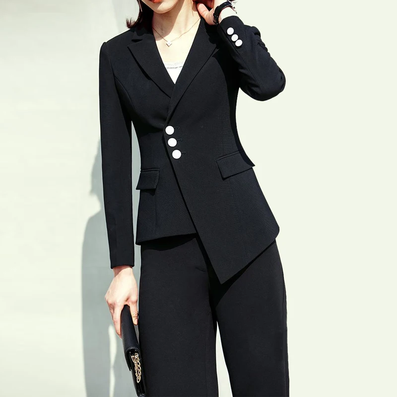 

Work Irregular Women Suits Single Breasted Slim Pant Suits Blazer Jacket and Pencil Pant Office Lady 2 Pieces set