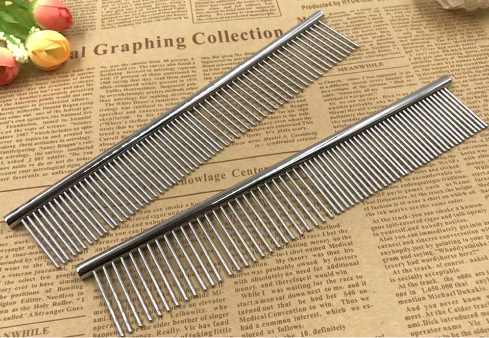 Silver Stainless Steel Pet Hair Comb for cats dog Brush hair Remover cat Comb, Durable Cat Grooming Tool For Long Hair Dogs Cats (10)