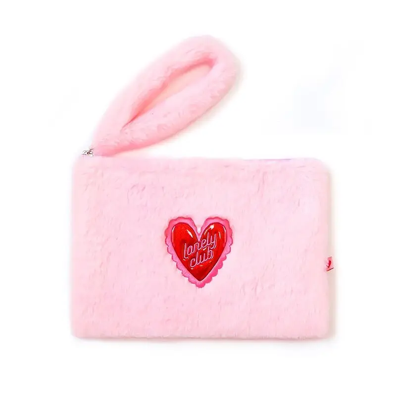 Bentoy сердце вышивка Milkjoy косметички плюшевые мягкие женские сумки помада хранения карты сумка Макияж сумки милые Корея Япония - Цвет: Pink