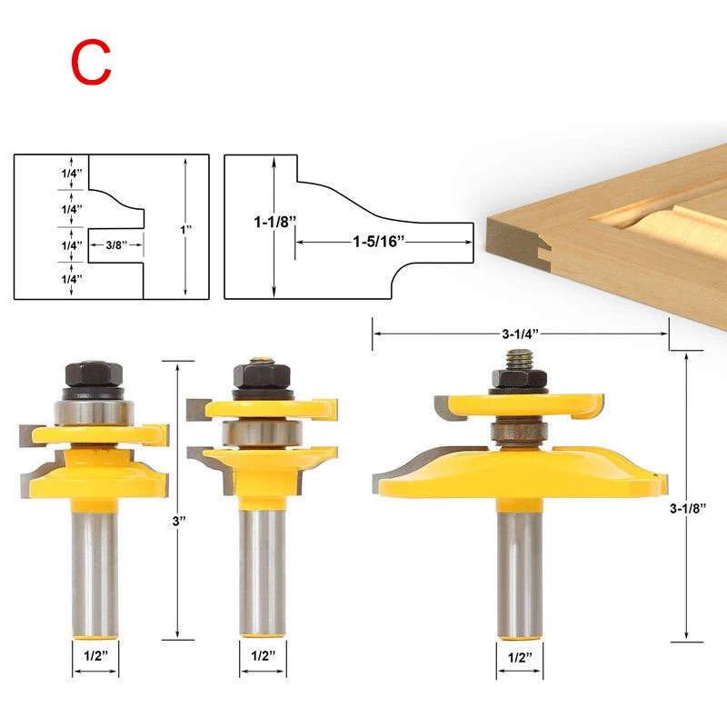 

3 Pcs Tenon Cutter Set Alloy Carbide Router Bits Woodworking Tool _WK