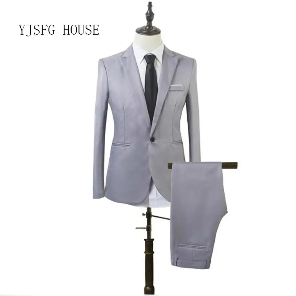 

2Pcs Men'S Blazer Suit Slim Fit Coat Pants Trousers Formal Wedding Groom Straight M-3Xl Flat Smart Casual Blazer 2018 Fall New