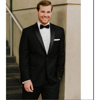 

2020 New Mens Suits Wedding Groom Tuxedos For Best Men Suit Black Lapel Groomsman Men Wedding Suits Bridegroom (Jacket+Pant+Bow)