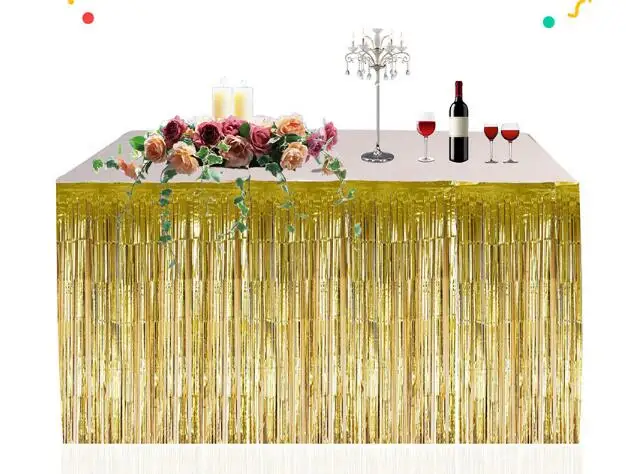Металлическая бахрома из фольги блестящая кисточка юбка для стола утолщенная занавеска для стола для свадьбы, дня рождения, вечеринки, украшение дома 74*274 см - Цвет: 1