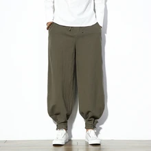 New Mens Pants Cotton Linen Harem Pants Men Jogger Pants Male Trousers Chinese Traditional Cloths Belts Plus Size 5XL Loose Mid