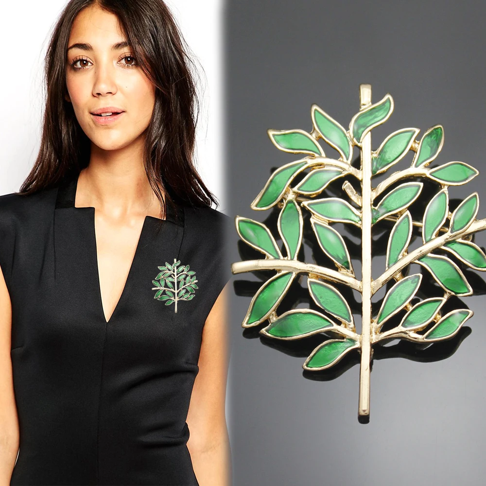 Victorian Art Nouveau Crown Leaf Branch Tree Of Life Gold Green Lapel Brooch Pin Collection Women Jewelry Dropshipping