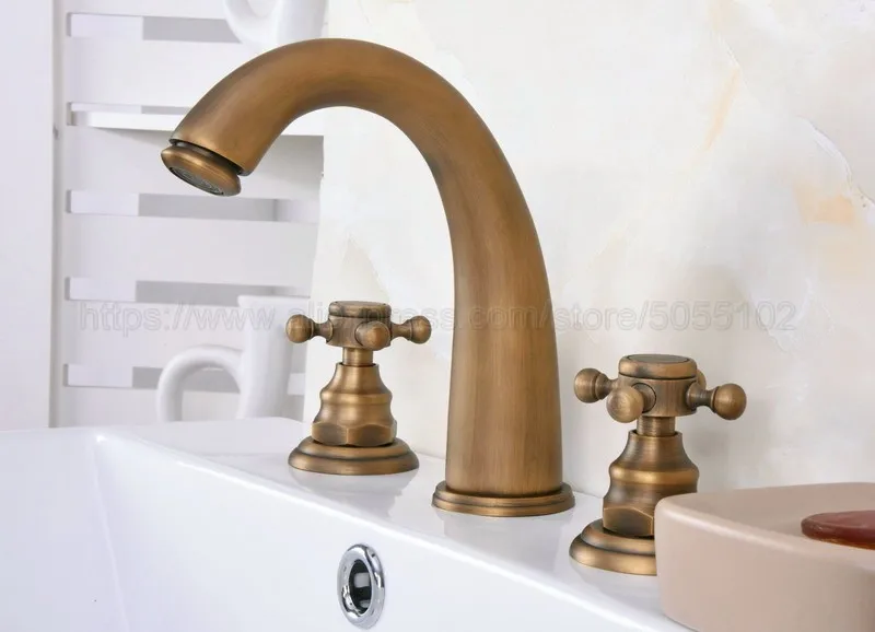 Bathroom double handle faucet Antique Brass faucet Basin sink Mixer Tap 3 hole two handle faucet zan077