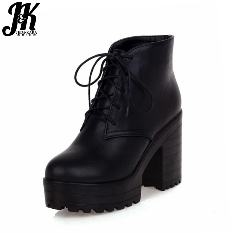 Vente Plus la taille 43 Hiver Bottes Femmes Chaussures Chaud De Fourrure Cumulable Cheville Bottes Martin Bottes à lacets Haut Bloc Talons Plate Forme bottes Femmes