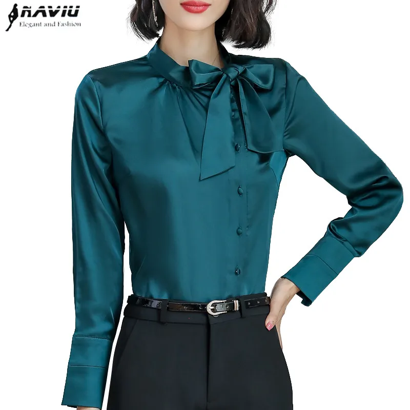 

2018 New Elegant Bow women shirt OL fashion formal long sleeve slim chiffon blouses office ladies work plus size tops