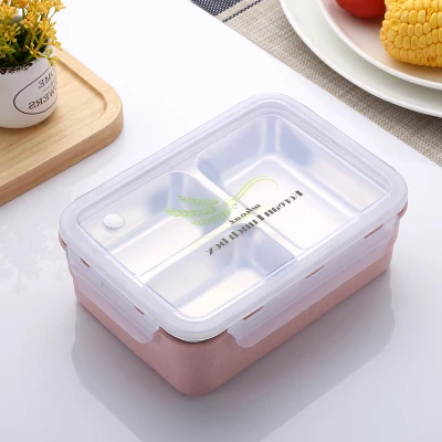 Японский стиль Ланч-бокс Bento box с отделениями из нержавеющей стали пластиковый контейнер для еды ланчбокс для еды - Цвет: Pink