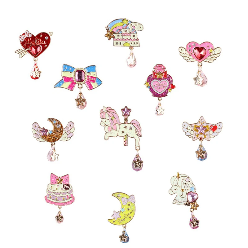 Cute Badge Unicorn Party Horse Tie Cake Wing Moon Bowknot Moon Star Heart Cool Summer Enamel Metal Brooch Pins Jeans Button