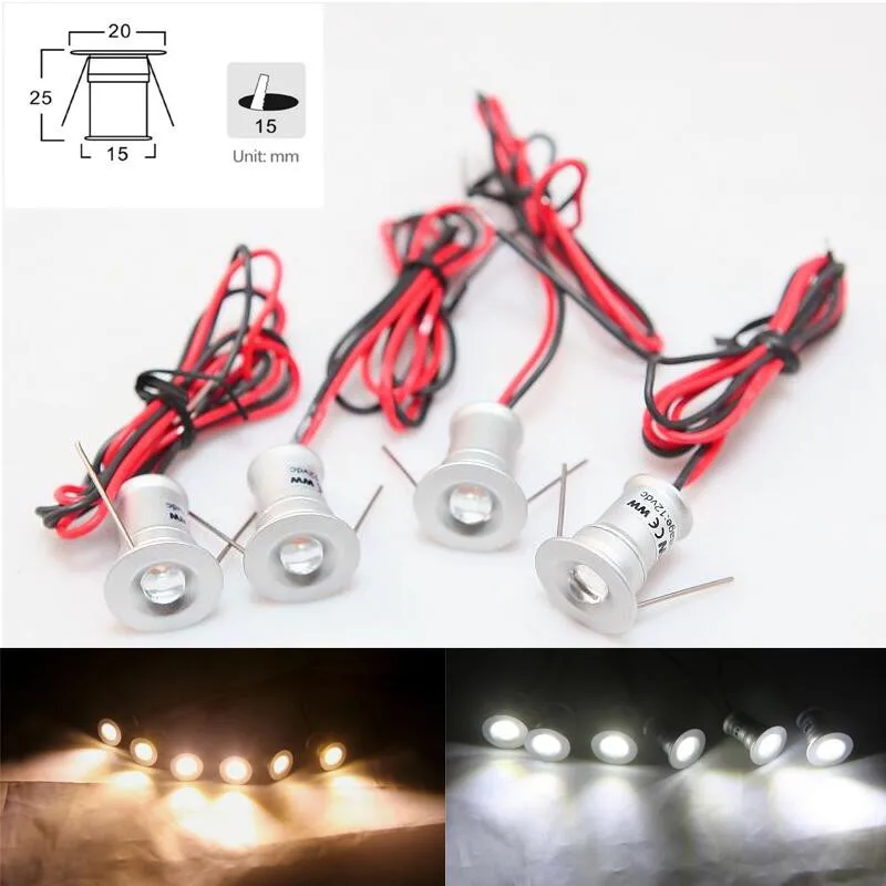 

1W Spot LED Silvery Mini Cabinet Lights DC12V LED Downlight 15mm Cut Hole Ceiling Recessed Lamp IP65 For Jewelry Cabinet Display