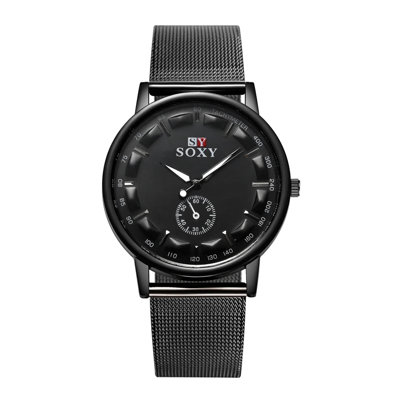 

2019 New Hot Sell Brand SOXY Black Mesh Belt Wrist Watch Simple Style Men Quartz Watches Fashion Design Male Watch Montre Homme
