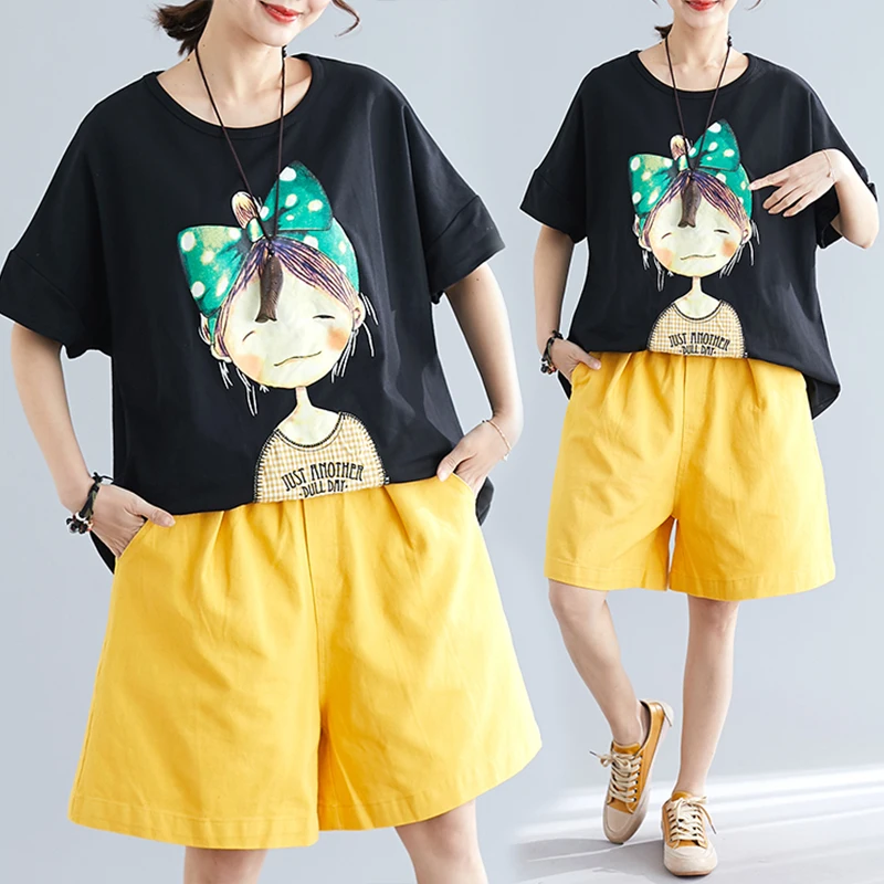 

BIG SIZE 4XL Summer Women Fashion Cute Little Girl Print Tops Tee Lady Female Plus Large Short Sleeve Cotton Loose T shirt Femme