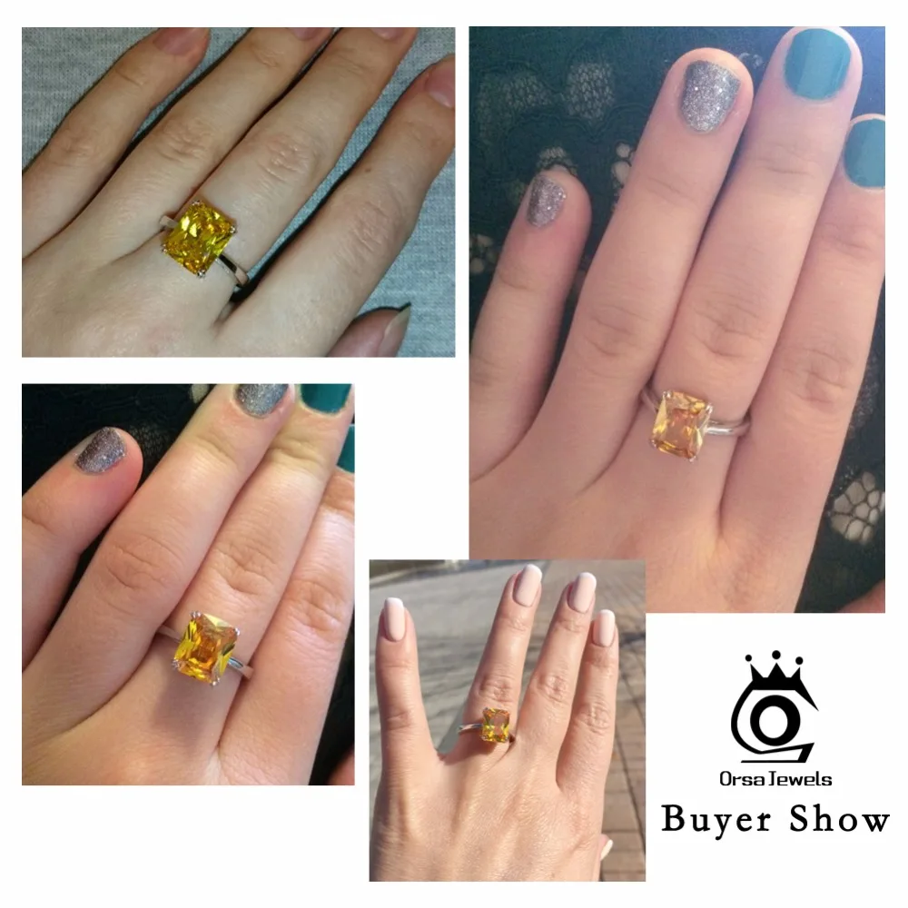ORSA JEWELS 2019 New Arrival 4 ct Princess Cut Yellow Zircon Vintage CZ Ring Hot Selling Silver Color Rings for Ladies OR59