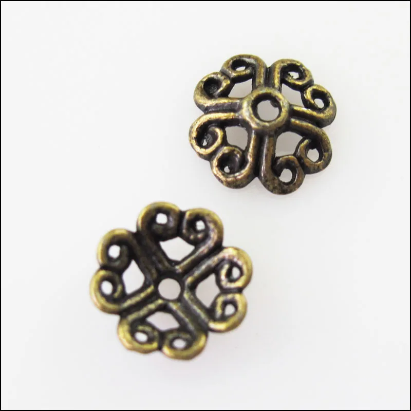 

50Pcs Antiqued Bronze Tone Heart Flower End Bead Caps Connectors 9mm