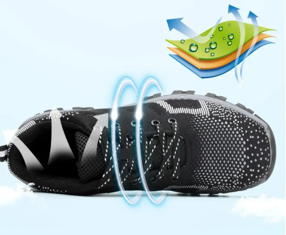 Строительная Рабочая обувь стальной носок промышленные защитные обувь дышащая трикотажная ткань нескользящая резина размер 35-46