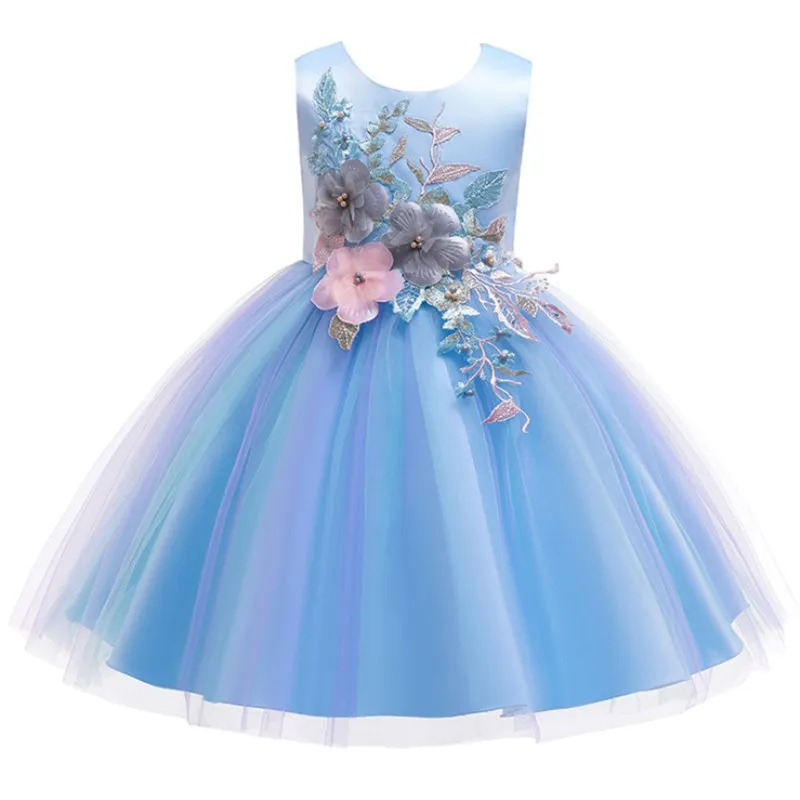 Детские праздничные платья принцессы для девочек, многослойная юбка-пачка с кружевными цветами для девочек возрастом от 1 года до 12 лет, одежда для маленьких девочек детское платье для свадебной вечеринки
