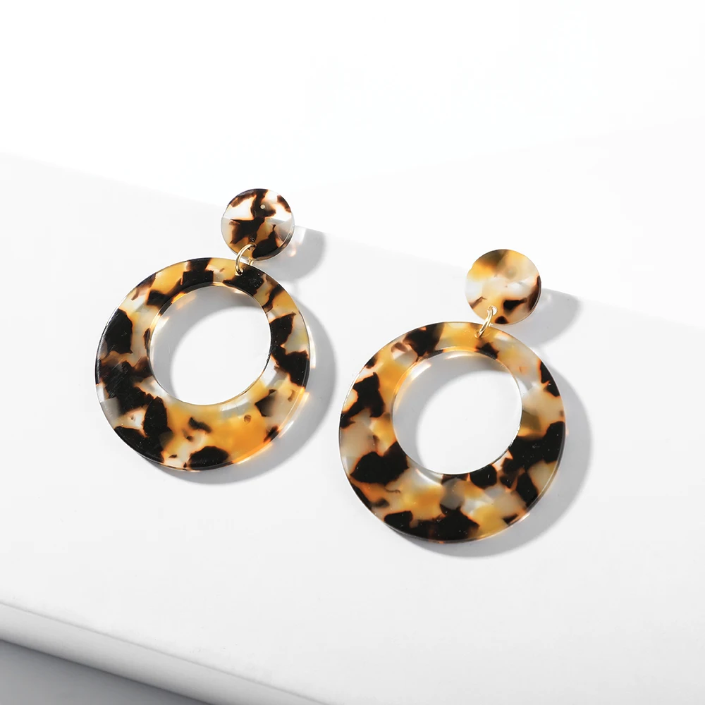Leopard Винтажные цветные акриловые круглые полые длинные женские серьги с леопардовым геометрическим орнаментом из полимера и ацетата, очаровательные серьги, модное ювелирное изделие - Окраска металла: Leopard