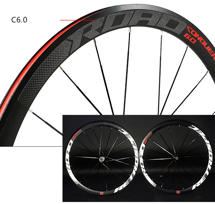 Top Road bike wheel set 700C 4 sealed bearing wheelset super-light alloy road bicycle flat spokes racing 40mm rims with anti-cursor 4