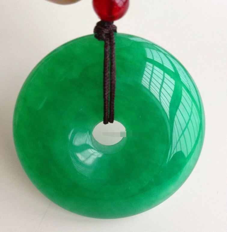 

0004 2pc natural Green jade hand-carved Harmony pendant necklace jewelry