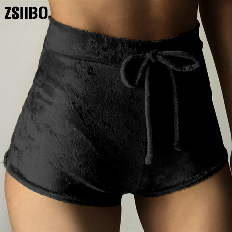 

High Waist Black Shorts Plus Size Skinny Bow Shorts Women Fashion Sexy Workout Flannel Fitness Soft Sportwear gold velvet new