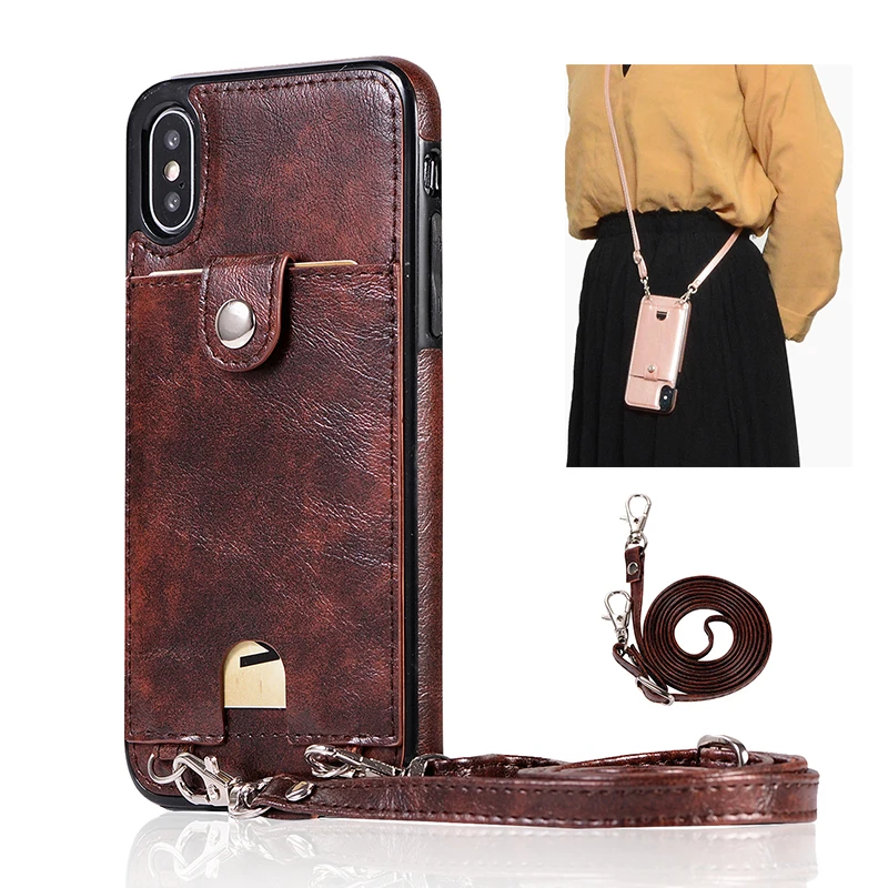 Shoulder Bag Leather Wallet Case For iPhone X XR XS Max 6 6s 7 8 Plus 11 Pro For Samsung S8 S9 S10 Plus Note 10 10+ 9 8 S7 Edge