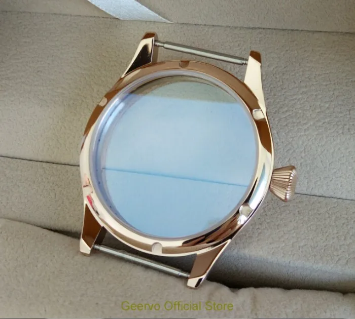 Сапфировое стекло 44 мм 316L нержавеющая сталь корпуса часов Гальваническое 18K розовое золото fit ETA 6497/6498 движение 013A