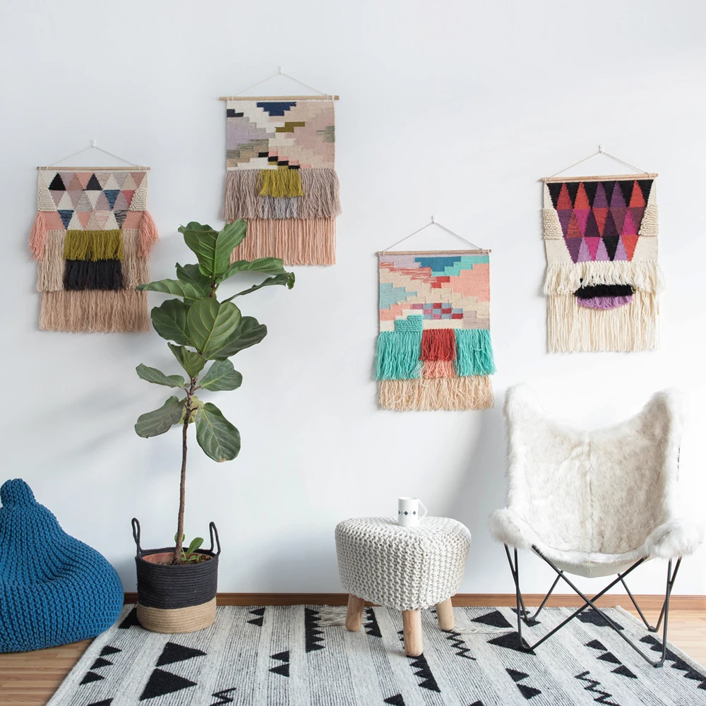 Шерсть настенный декоративный ковер ручной работы геометрический индийский ковер-гобелен в клетку полосатый современный дизайн килим скандинавский стиль