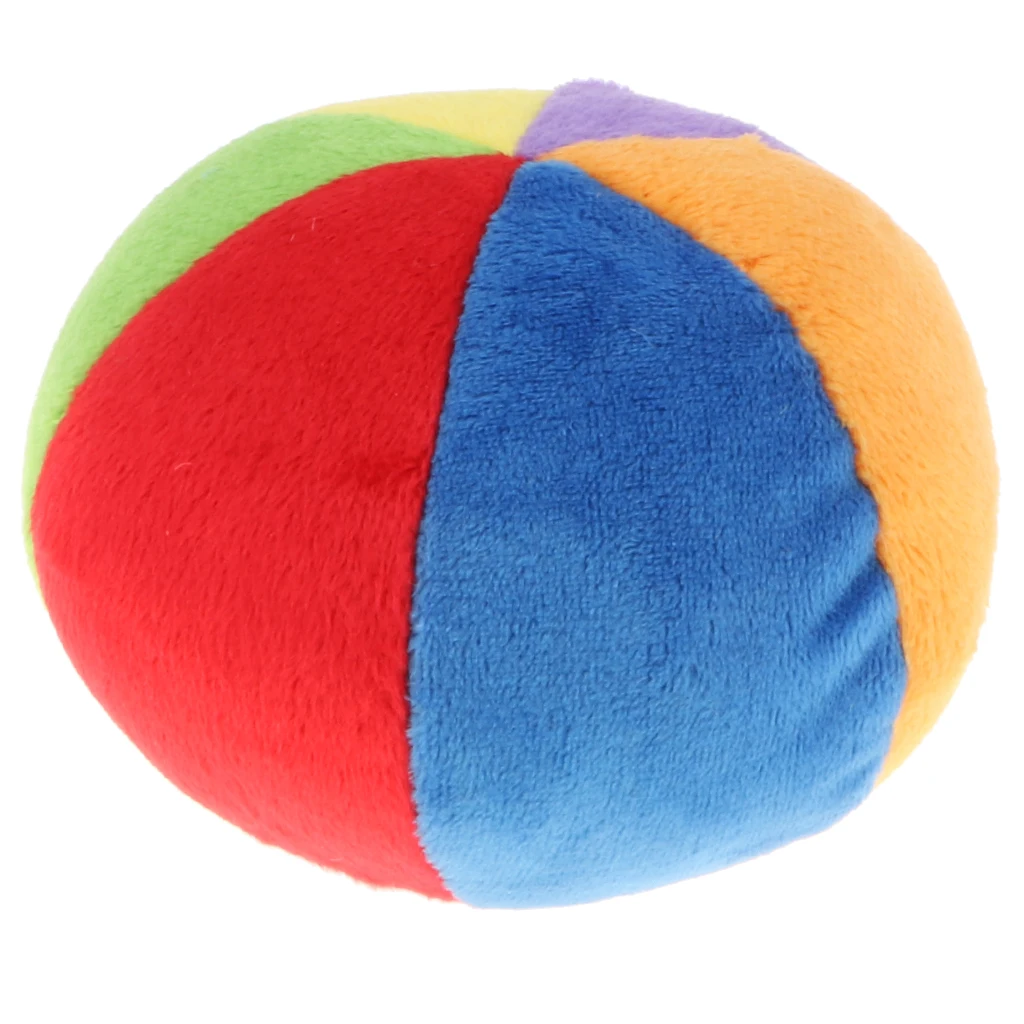 4 Inch Rainbow Soft Plush Ball Rattle Block Hand Grab And Shake Toy, Preschool Educational Toy For Kids Baby Toddler