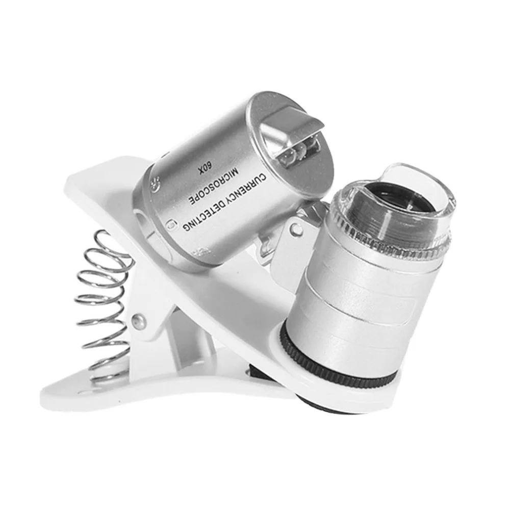 

2-in-1 60X Phone Camera Microscope Mini Portable Clip-on Magnifying Glass With LED/UV Lights For Smart Phones