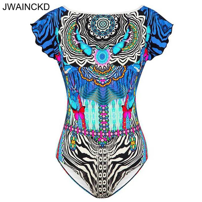 JWAINCKD Women Swimsuit 2018 One Piece Print Bathing Suit Women Beach Wear Swimming Vintage Bather Female Short Sleeve Swimwear JWAINCKD Women Swimsuit 2018 One Piece Print Bathing Suit Women Beach Wear Swimming Vintage Bather Female Short Sleeve Swimwear