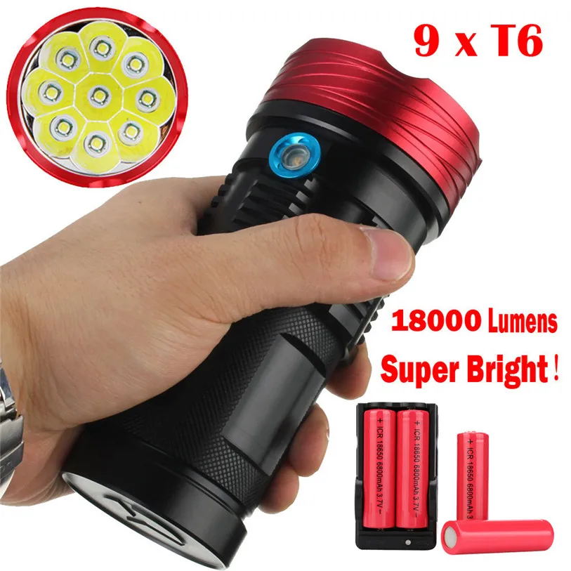 

Top Quality 18000Lumen 9x XML T6 LED Flashlight Torch Tactical Hunting Lamp Outdoor Bicycle Cycling Bike Accessories July 21