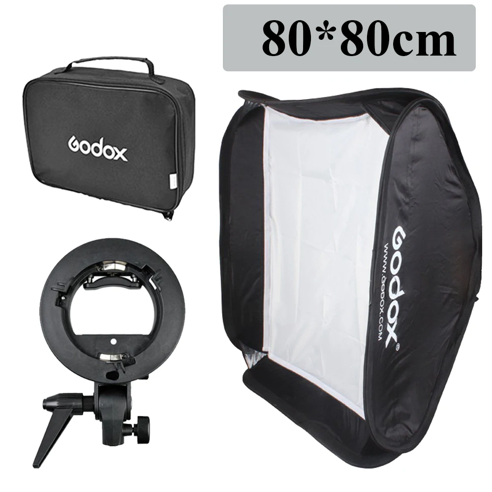 

Godox Ajustable Flash Softbox 80cm * 80cm 32" + S-Type Speedlite Flash Bracket Holder Bowens Mount Kit Studio Flash Speedlite