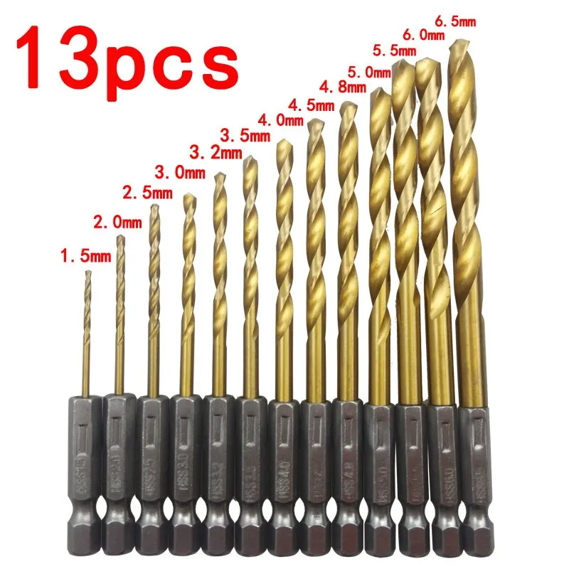 

New HSS 13pc Hex Shank Quick Change Titanium Cobalt Drill Bits Set Tool Multi Bits 1.5-6.5mm Countersink