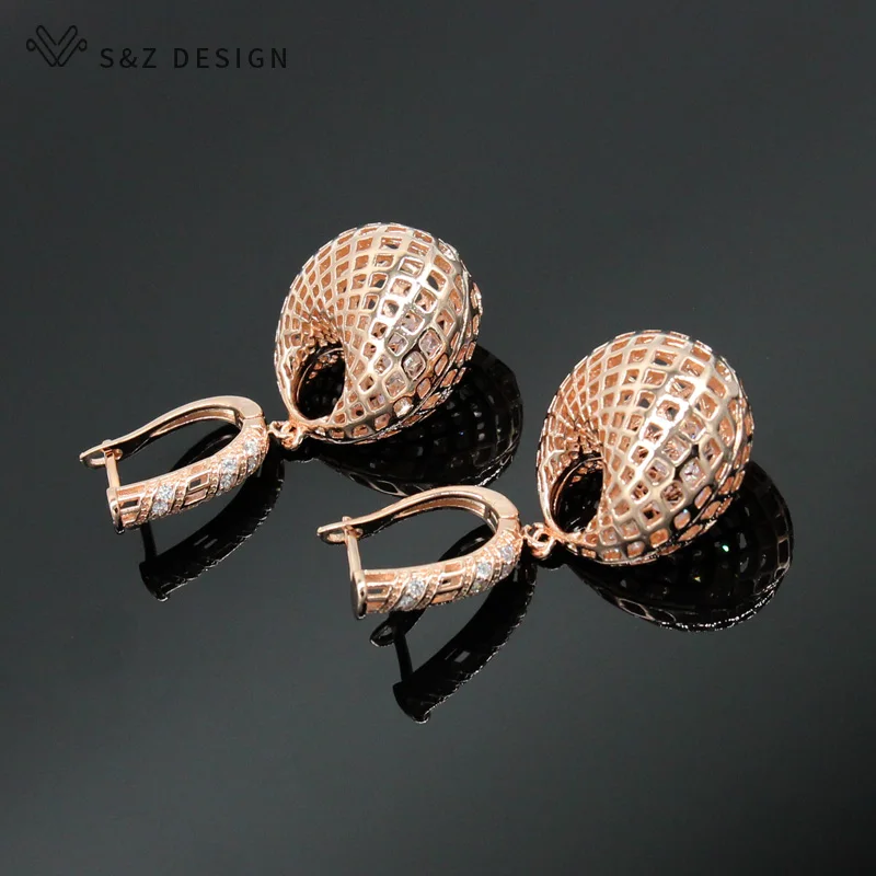 S& Z новые большие полые геометрические минималистичные висячие серьги 585 розовое золото серьги для женщин Свадебные вечерние ювелирные изделия
