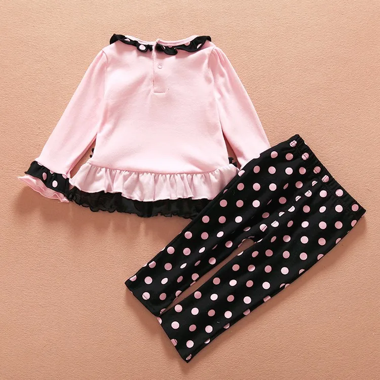 Демисезонный комплект одежды для маленьких девочек Футболка Блузка и штаны комплект из 2 предметов одежда с принтом в горошек детская одежда для девочек