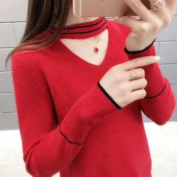 

In the spring of 3955 with new product V neck hung round collar sweater clip bright silk cultivate morality dress 38