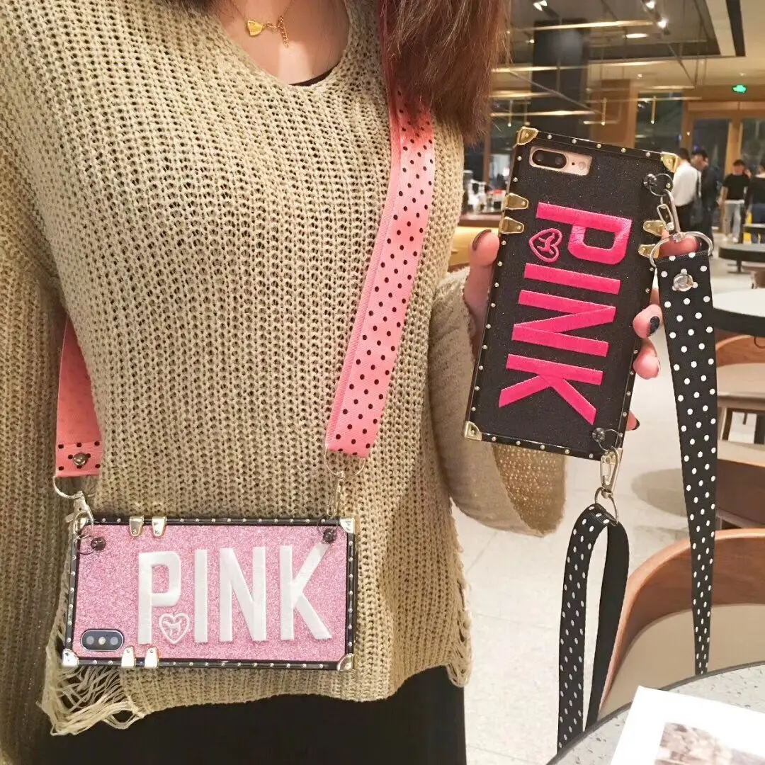 Square Pink Glitter Victorias Case For iPhone X XS Max Xr