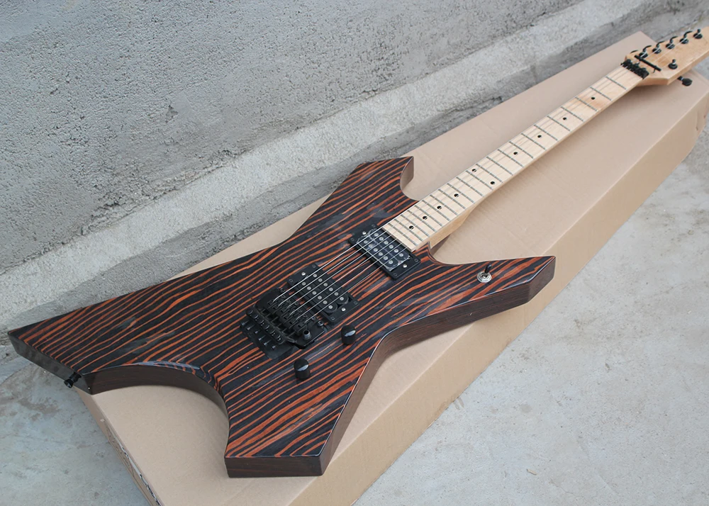 

Zebra Wood Unusual Shape Electric Guitar with Maple Fretboard,HH Pickups,can be changed