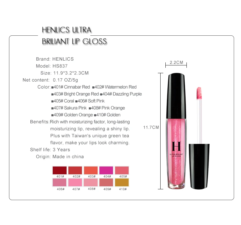 HENLICS Ultra Brilliant Lustre Lip Gloss 10 Colors Sexy Liquid Lipstick Waterproof Long Lasting Shimmer Lip Gloss (3)