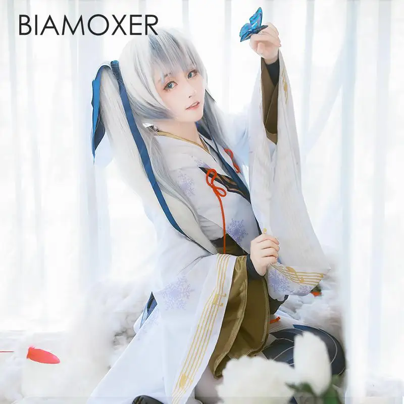 Biamoxer Snow Hatsune Cos одежда Vocaloid Мику снежное кимоно ведьмы косплей костюм женский