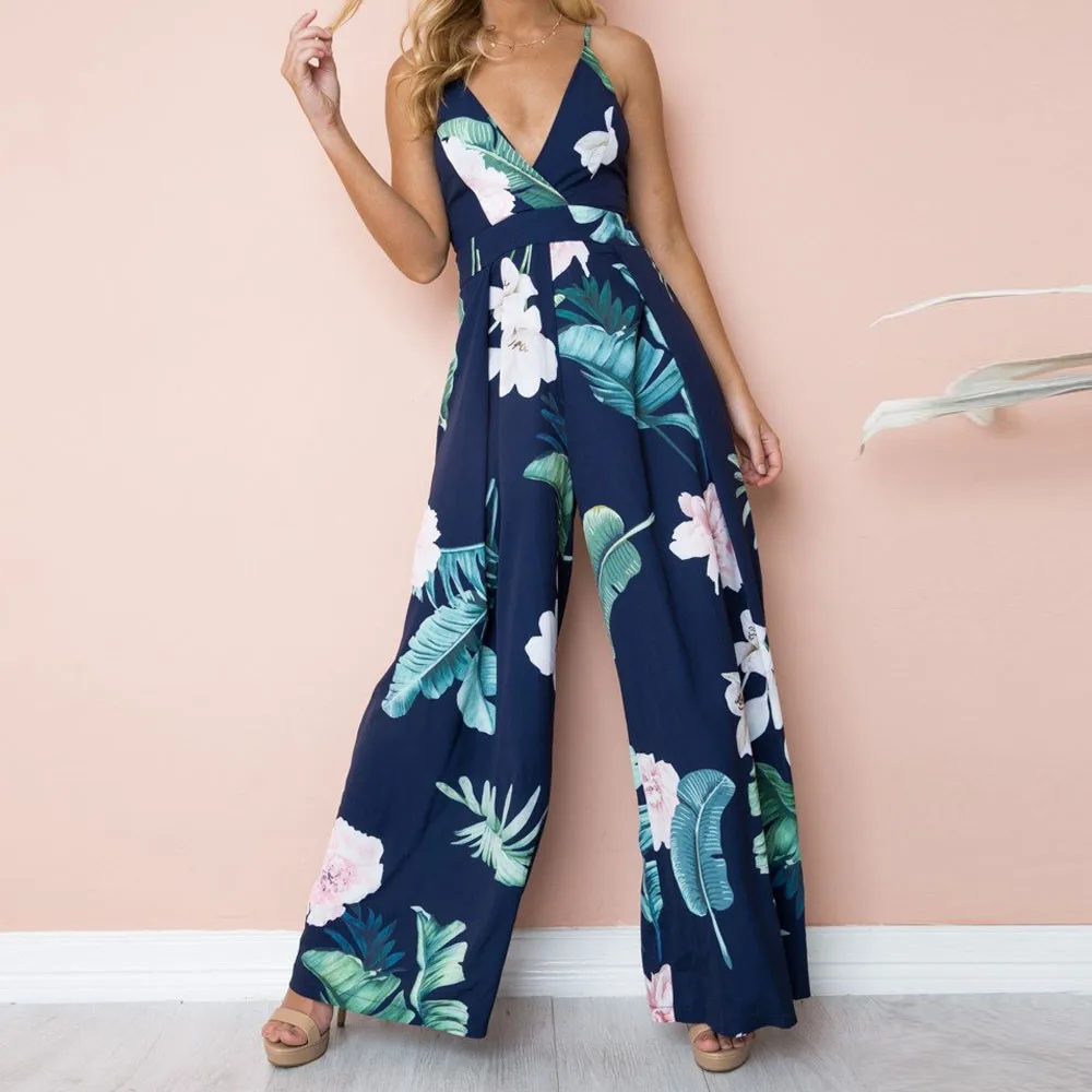 Womail ارتداءها المرأة الصيف أكمام قطاع بذلة طباعة Strappy و عطلة طويلة Playsuits بنطلون الأزياء 2019 دروبشيب f28
