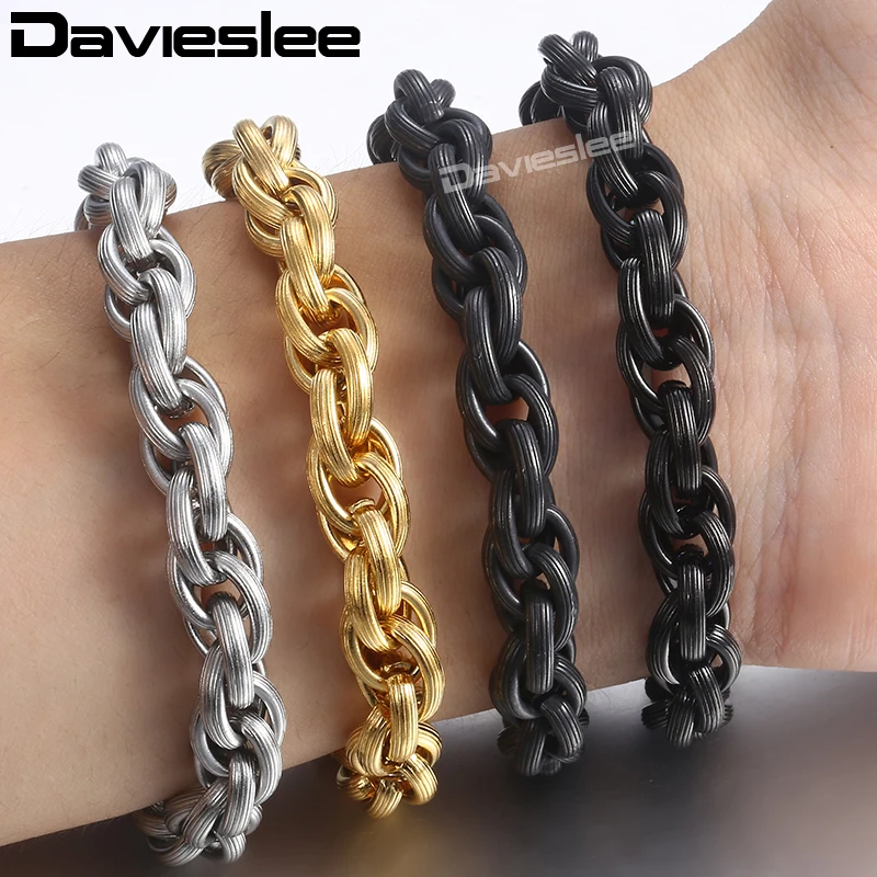 Davieslee мужской браслет с тройным кабельным звеном из нержавеющей стали, цепочка под заказ, цвет золотой, серебряный, черный, тон 9 мм LKBM153