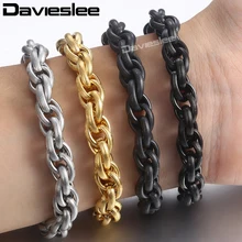 Davieslee мужской браслет с тройным кабельным звеном из нержавеющей стали, цепочка под заказ, цвет золотой, серебряный, черный, тон 9 мм LKBM153