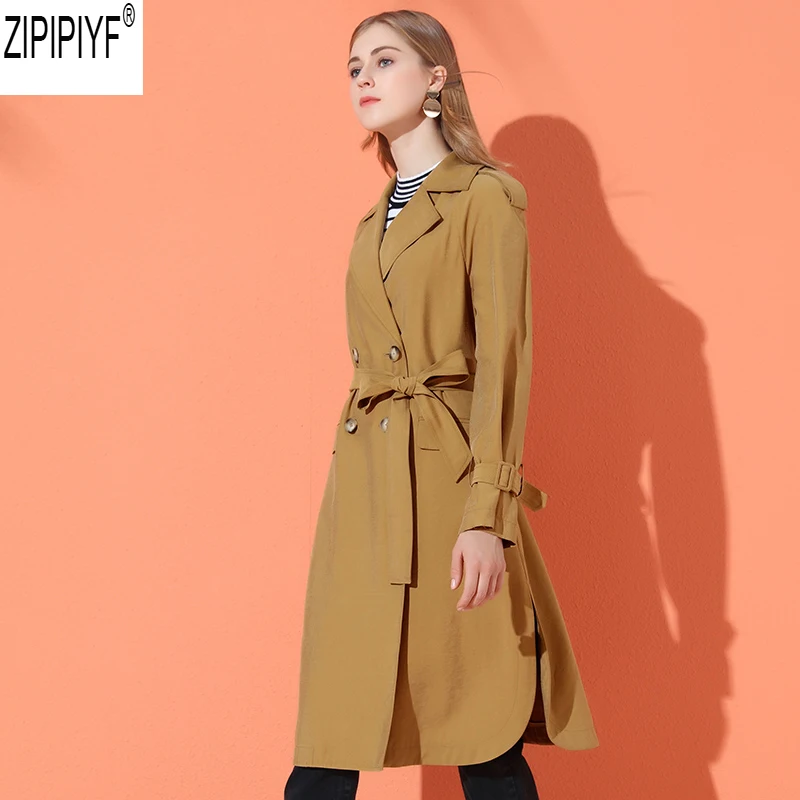 Automne Tournent Picture Manches Color Solide Réglable longue Manteau 2018 Nouvelle Mode Vers Mi Le C2130 Tranchée Coupe Femmes Longues Femelle vent Bas Taille IWHD92E
